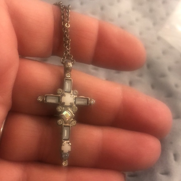 Sorrelli Glacier Blue Crystal Cross Necklace with antique silver finish - Picture 9 of 12